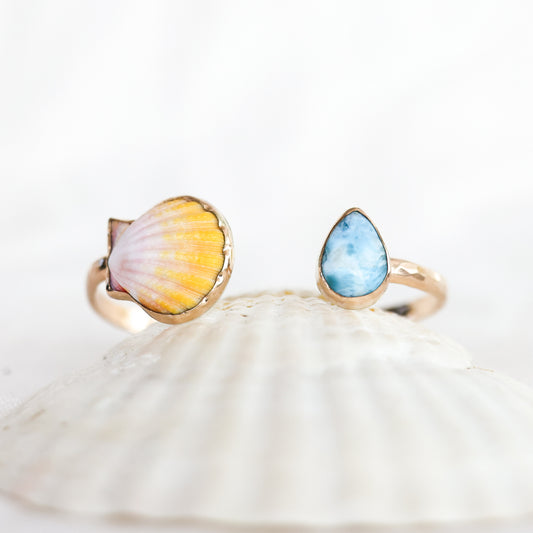 Gold Sunrise Shell And Larimar Cuff
