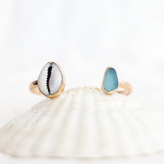 Gold Cowrie and Sea Glass  Cuff