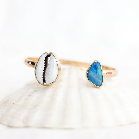 Gold Cowrie and Opal Cuff