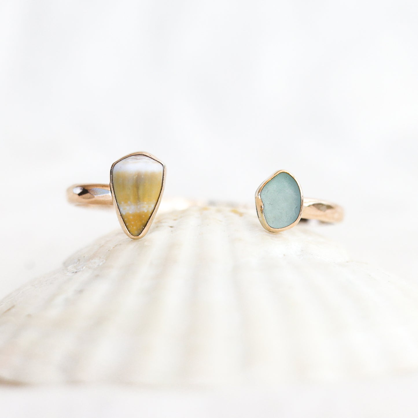 Gold Cone Shell and Sea Glass Cuff