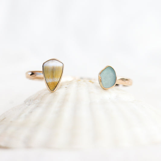 Gold Cone Shell and Sea Glass Cuff