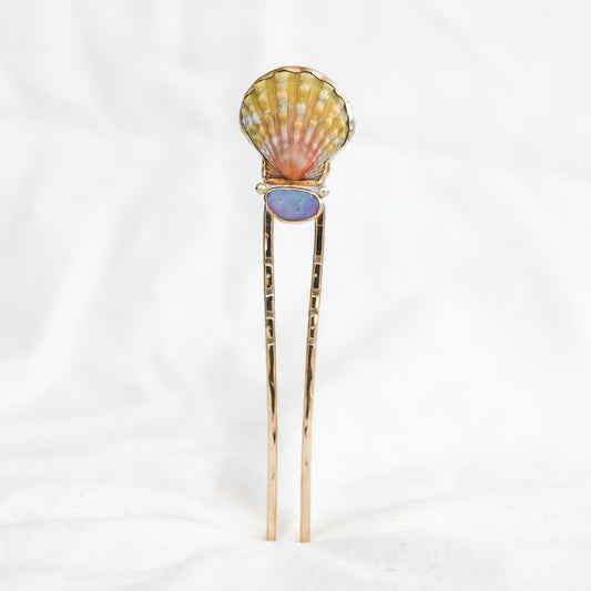 Gold Sunrise Shell and Opal Hairpin