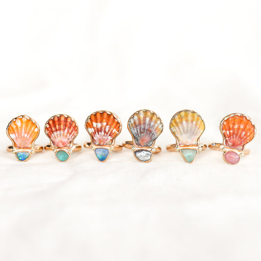 Gold Sunrise Shell and Precious Stone Rings
