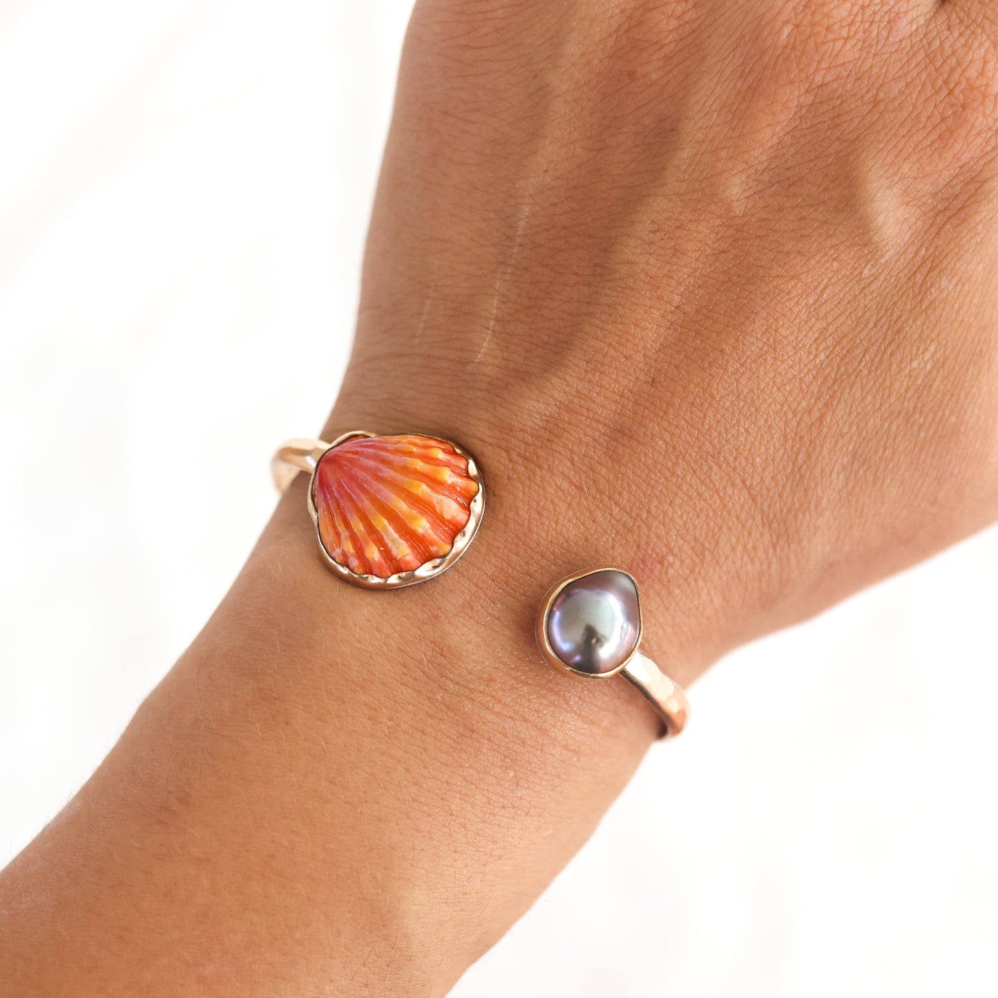 Gold Sunrise Shell and Tahitian Pearl Cuff