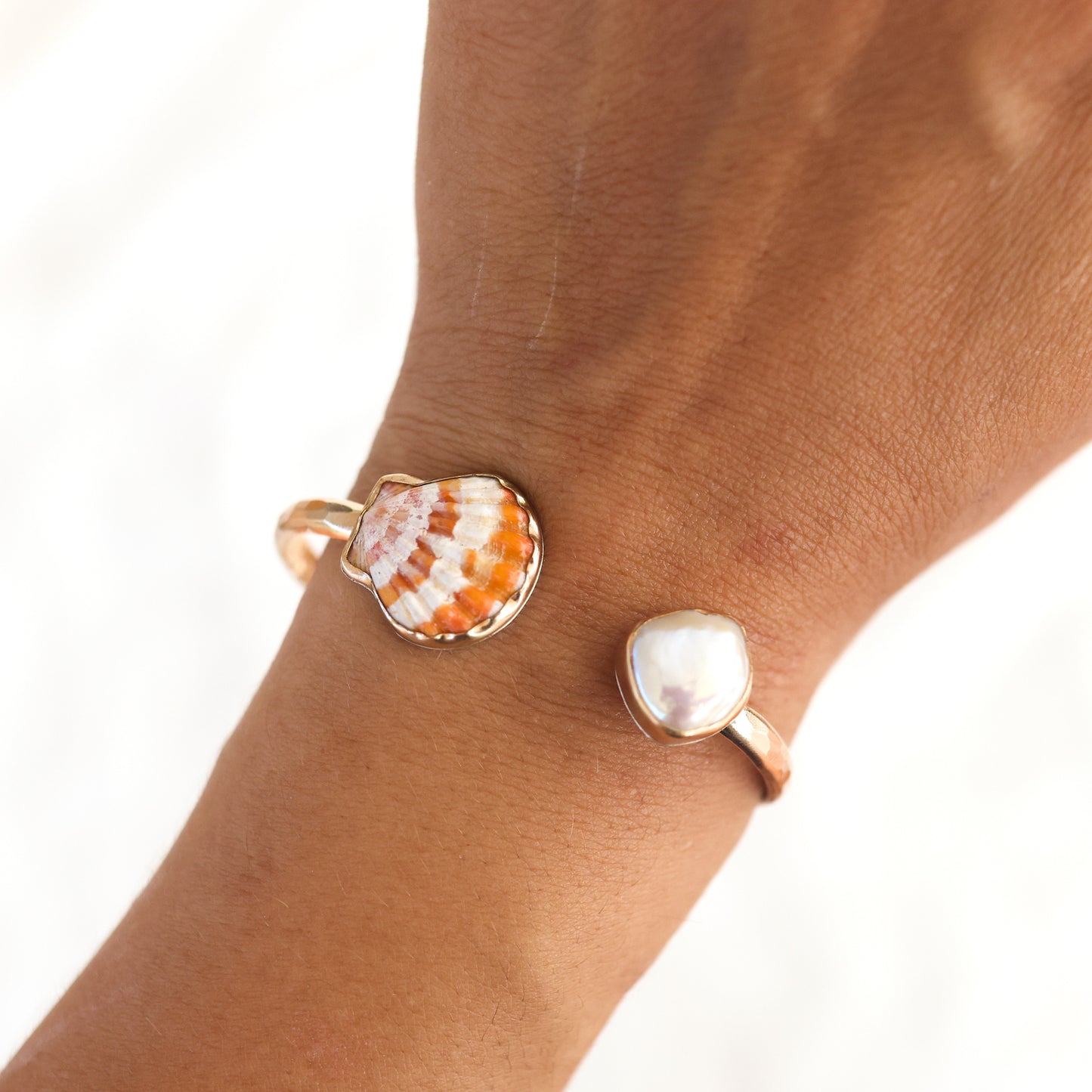 Gold Sunrise Shell and Edison Keshi Pearl Cuff