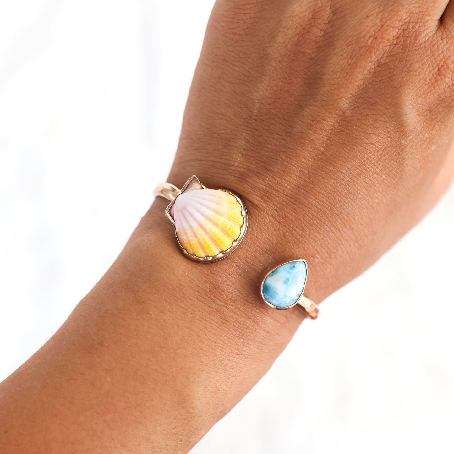 Gold Sunrise Shell And Larimar Cuff