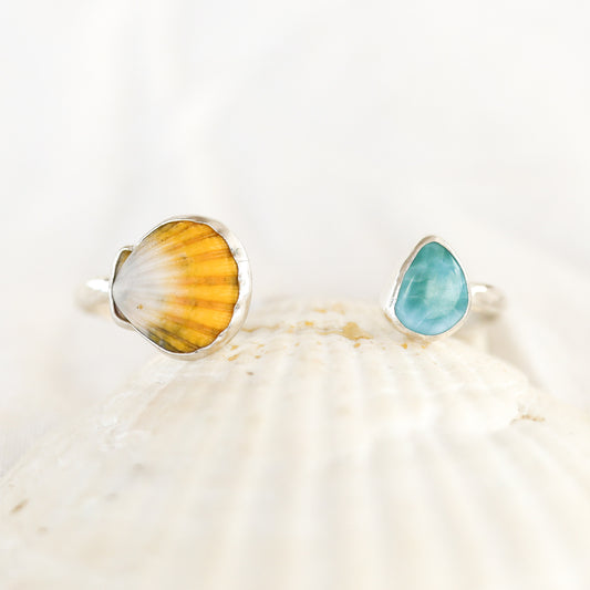 Silver Sunrise Shell and Larimar Cuff