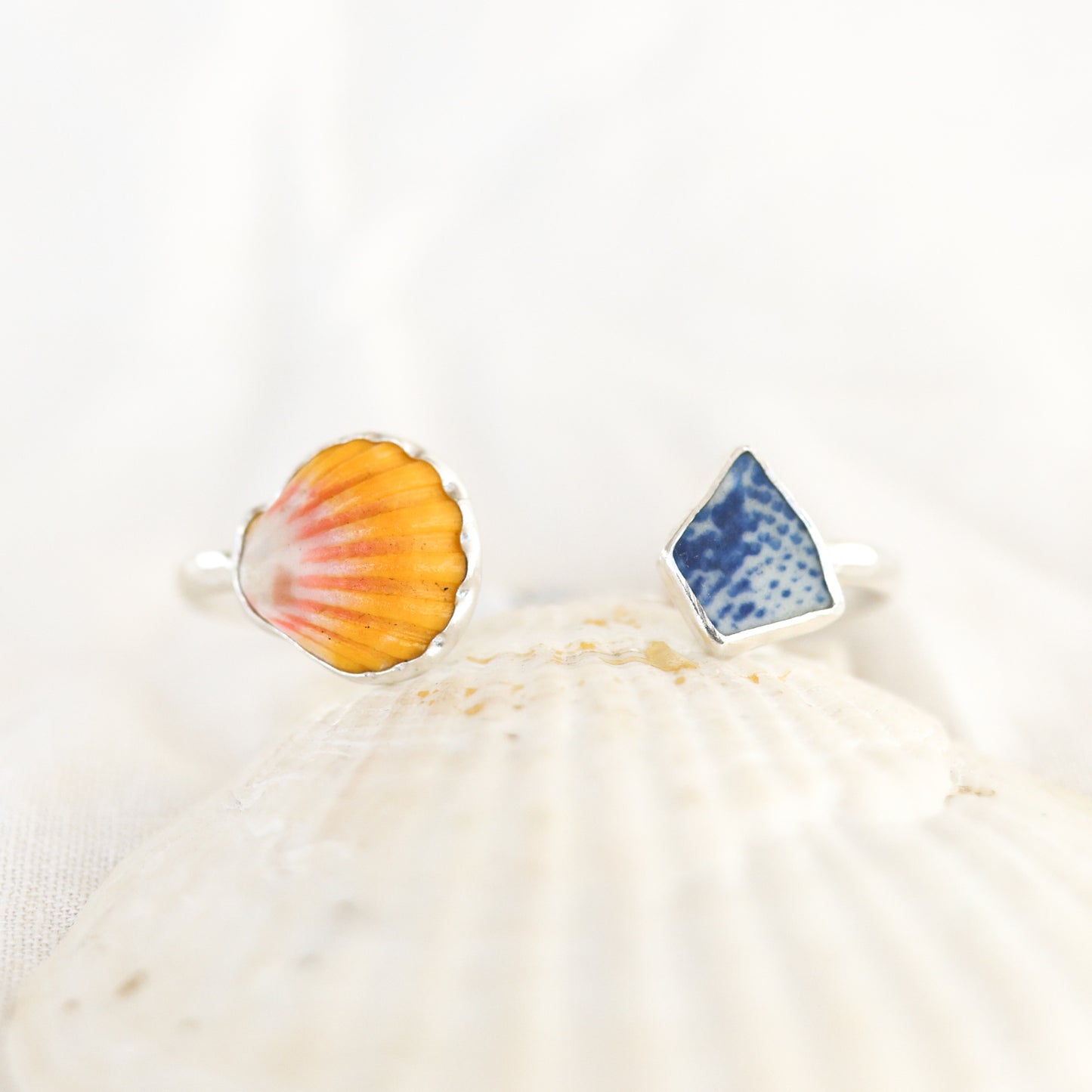 Silver Sunrise Shell and Sea Pottery Cuff