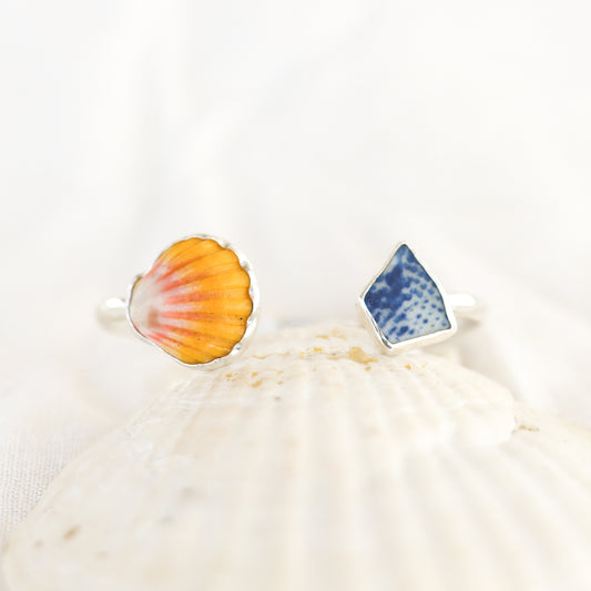 Silver Sunrise Shell and Sea Pottery Cuff