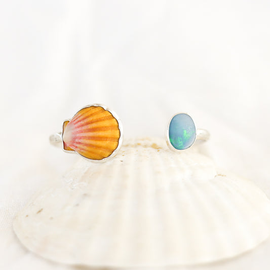 Silver Sunrise Shell and Opal Cuff