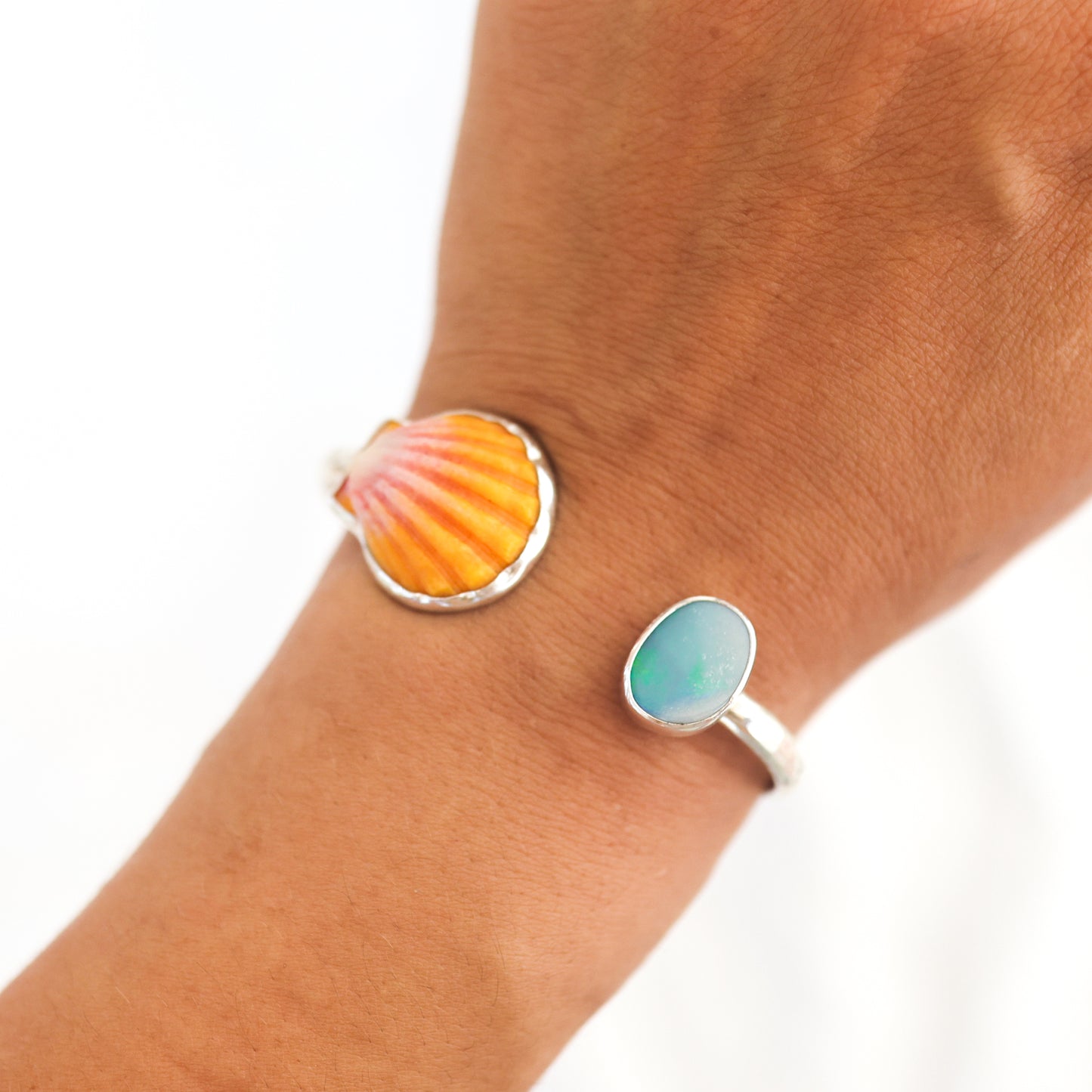 Silver Sunrise Shell and Opal Cuff