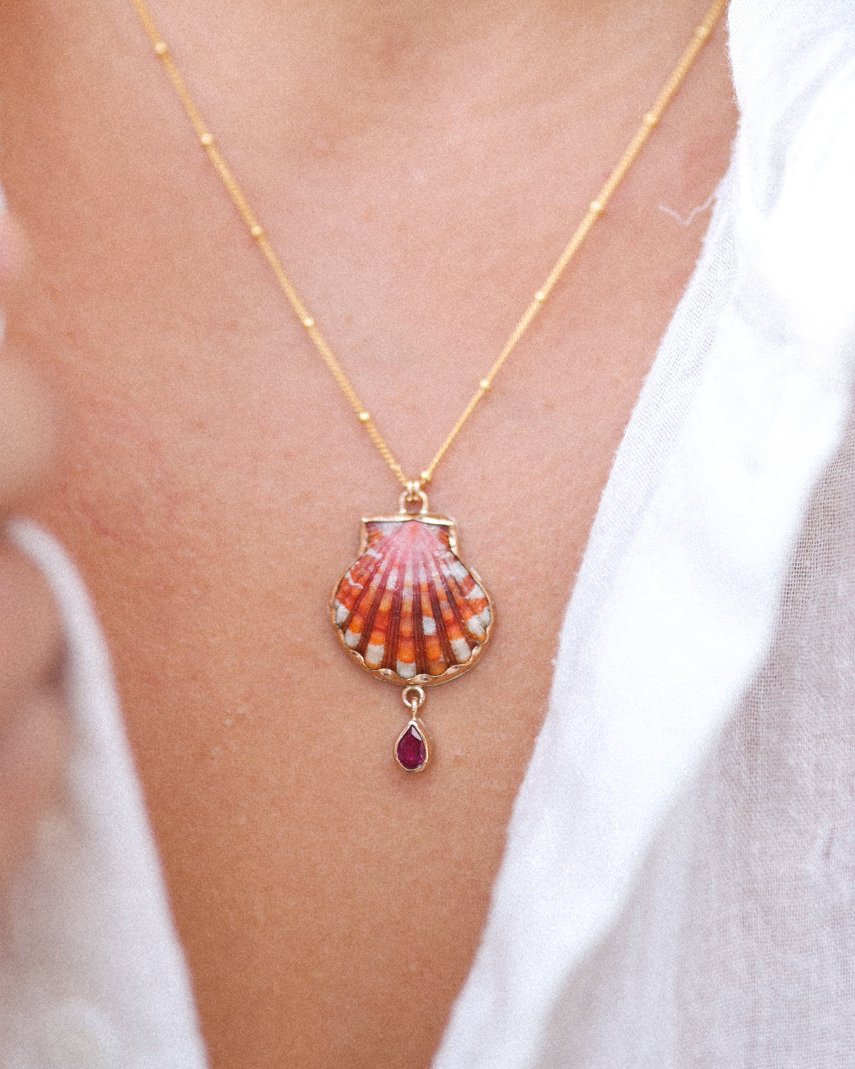Gold Sunrise Shell and Gemstone Necklaces