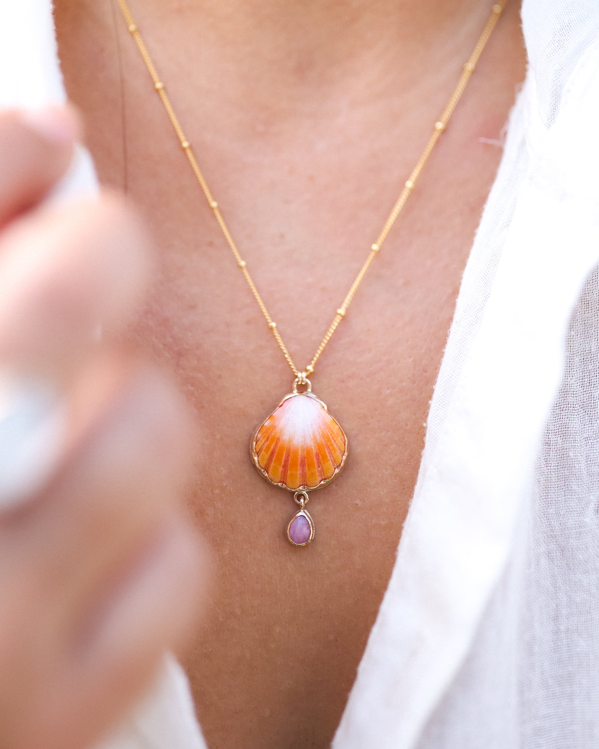 Gold Sunrise Shell and Gemstone Necklaces