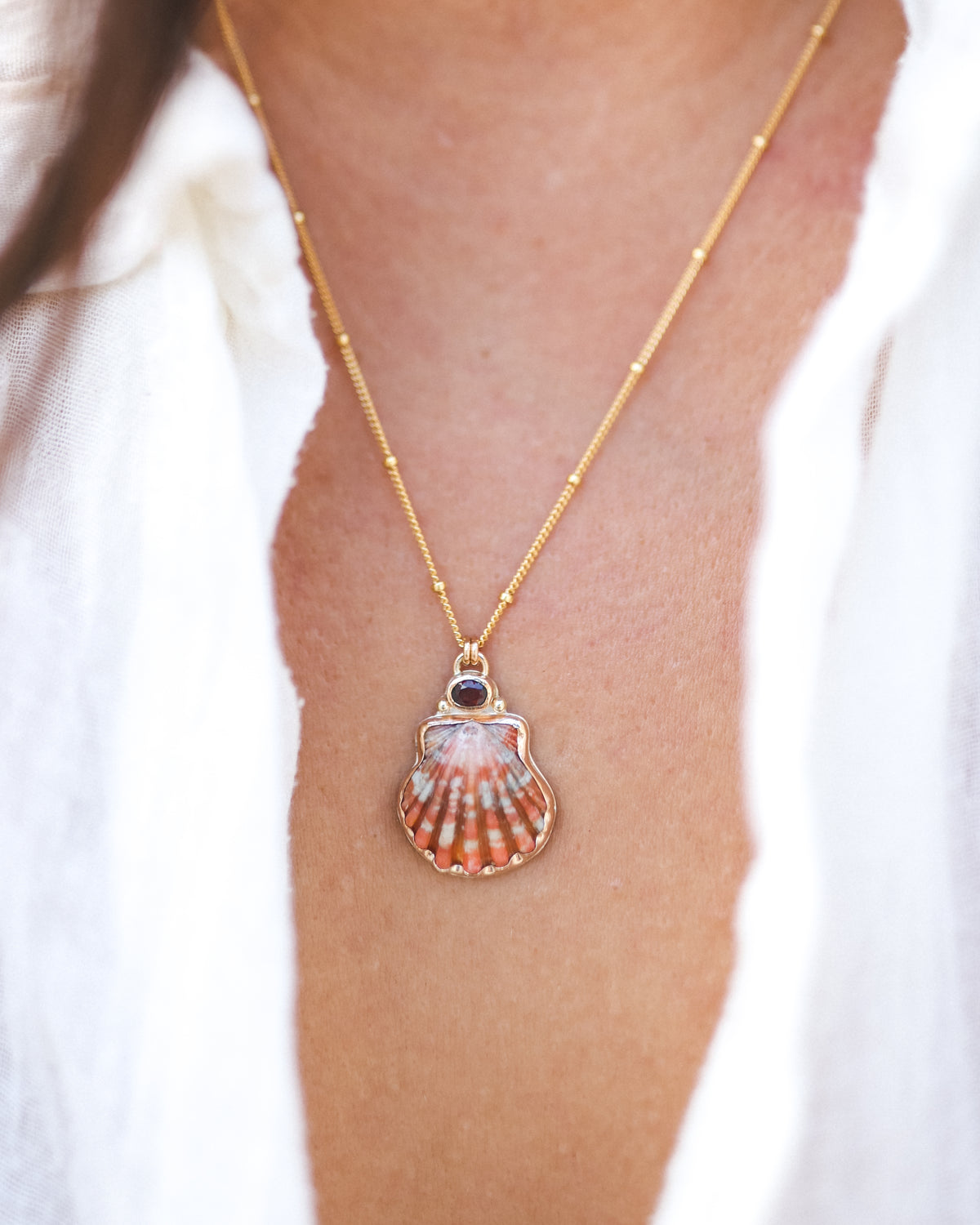 Gold Sunrise Shell and Gemstone Necklaces