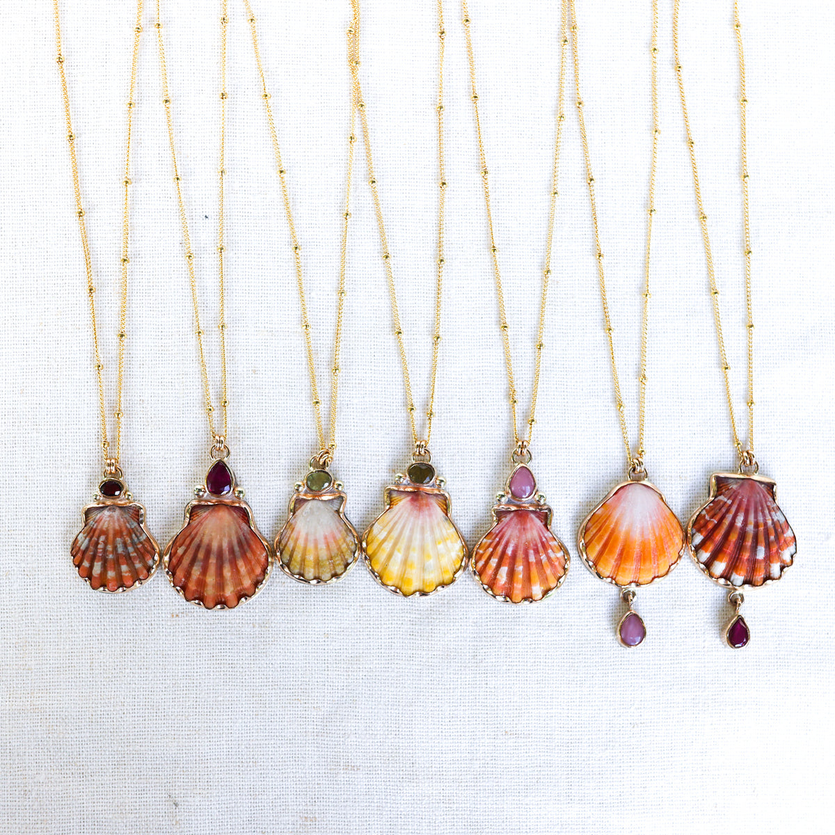 Gold Sunrise Shell and Gemstone Necklaces