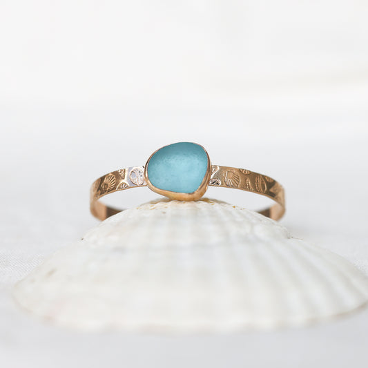 Gold Seaglass Stamped Shell Cuff