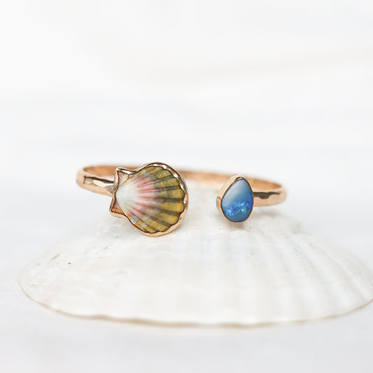 Gold Moonrise Shell and Opal Cuff