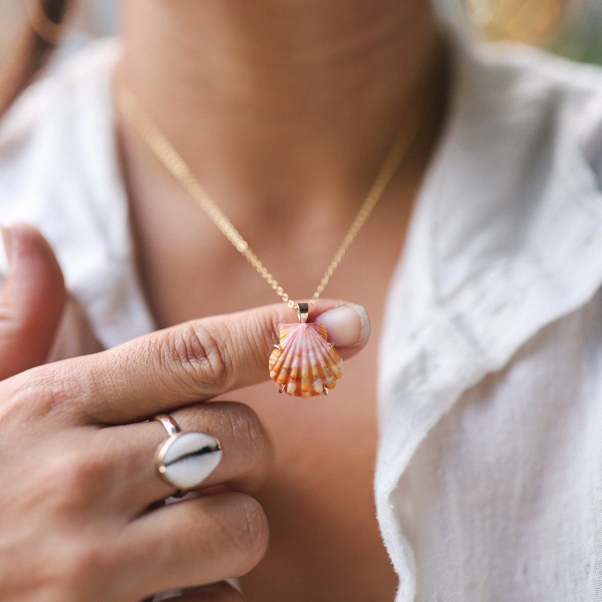 Gold Prong Set Sunrise Shell Necklaces