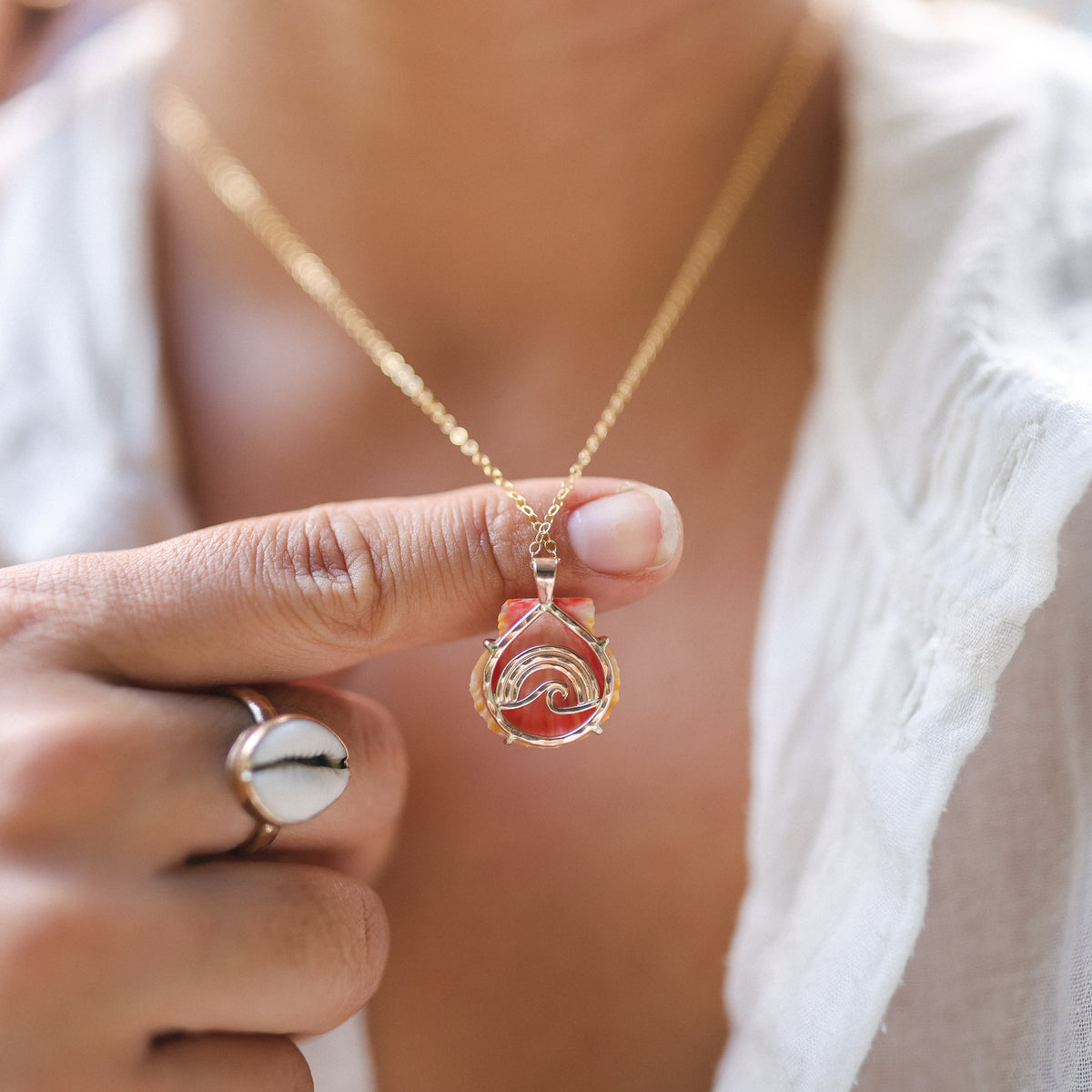 Gold Prong Set Sunrise Shell Necklaces