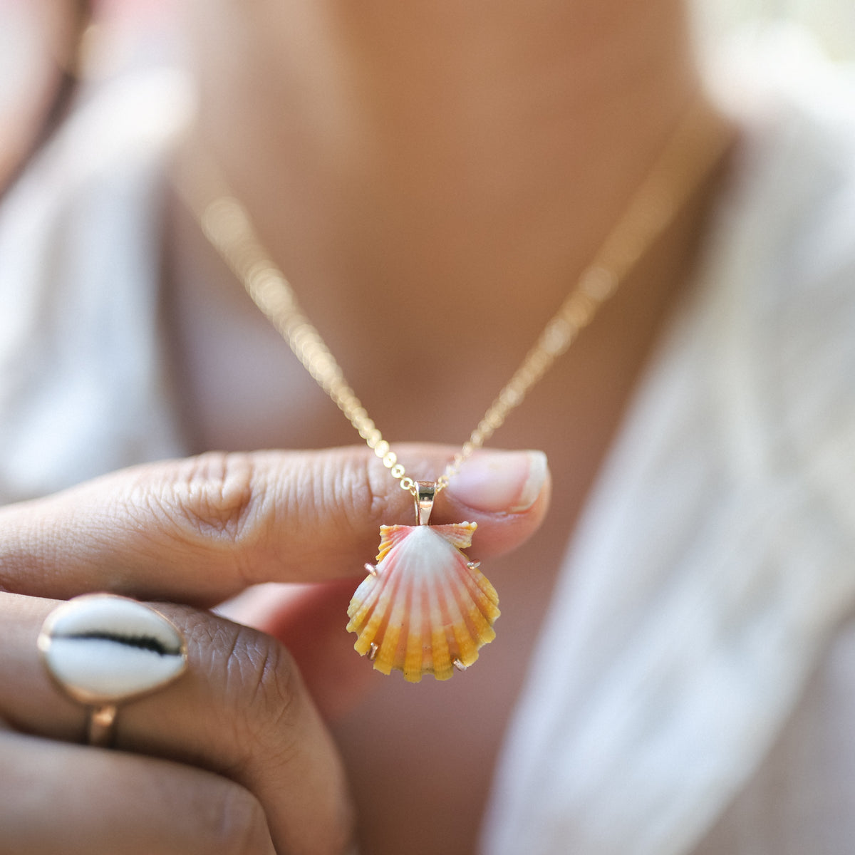 Gold Prong Set Sunrise Shell Necklaces