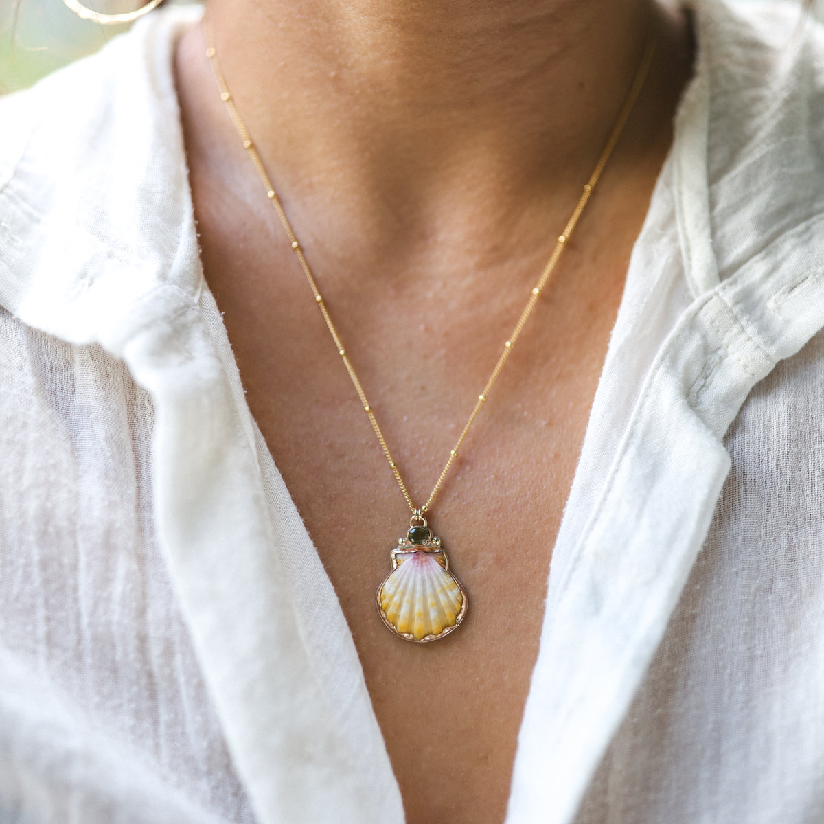 Gold Sunrise Shell and Gemstone Necklaces