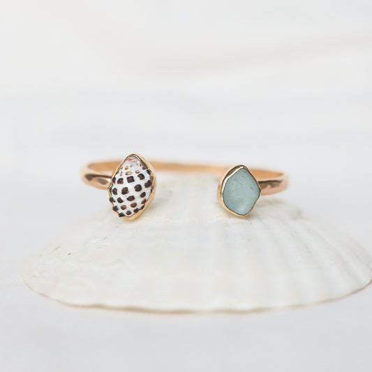 Gold Drupe Shell and Seaglass Cuff