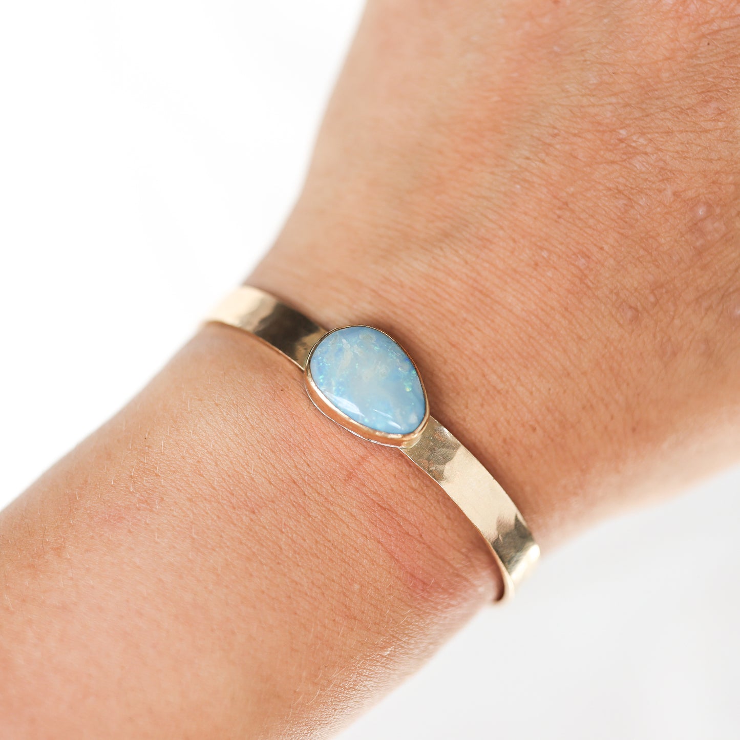 Gold Opal Hammered Cuff