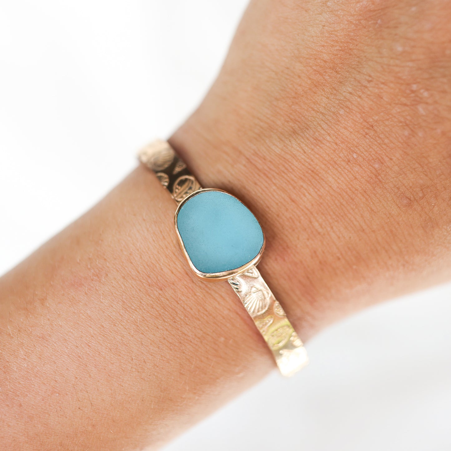 Gold Seaglass Stamped Shell Cuff