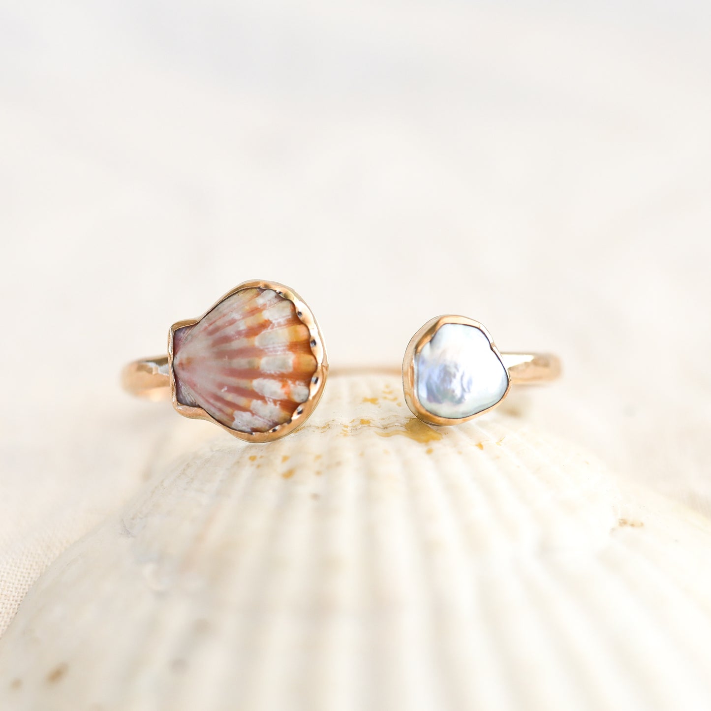 Gold Sunrise Shell and Edison Keshi Pearl Cuff