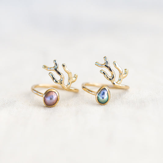 Gold Sz. 8 Coral Branch Rings