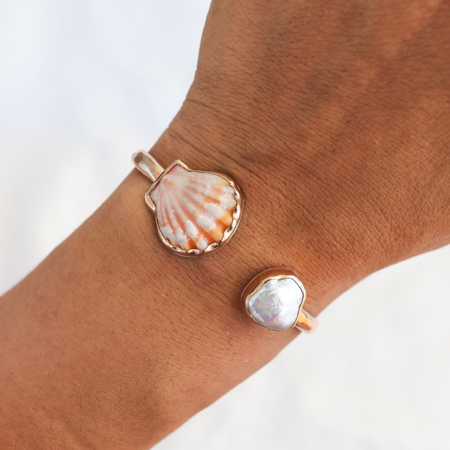 Gold Sunrise Shell and Edison Keshi Pearl Cuff