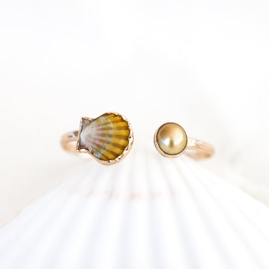 Gold Sunrise Shell and South Sea Pearl Cuff