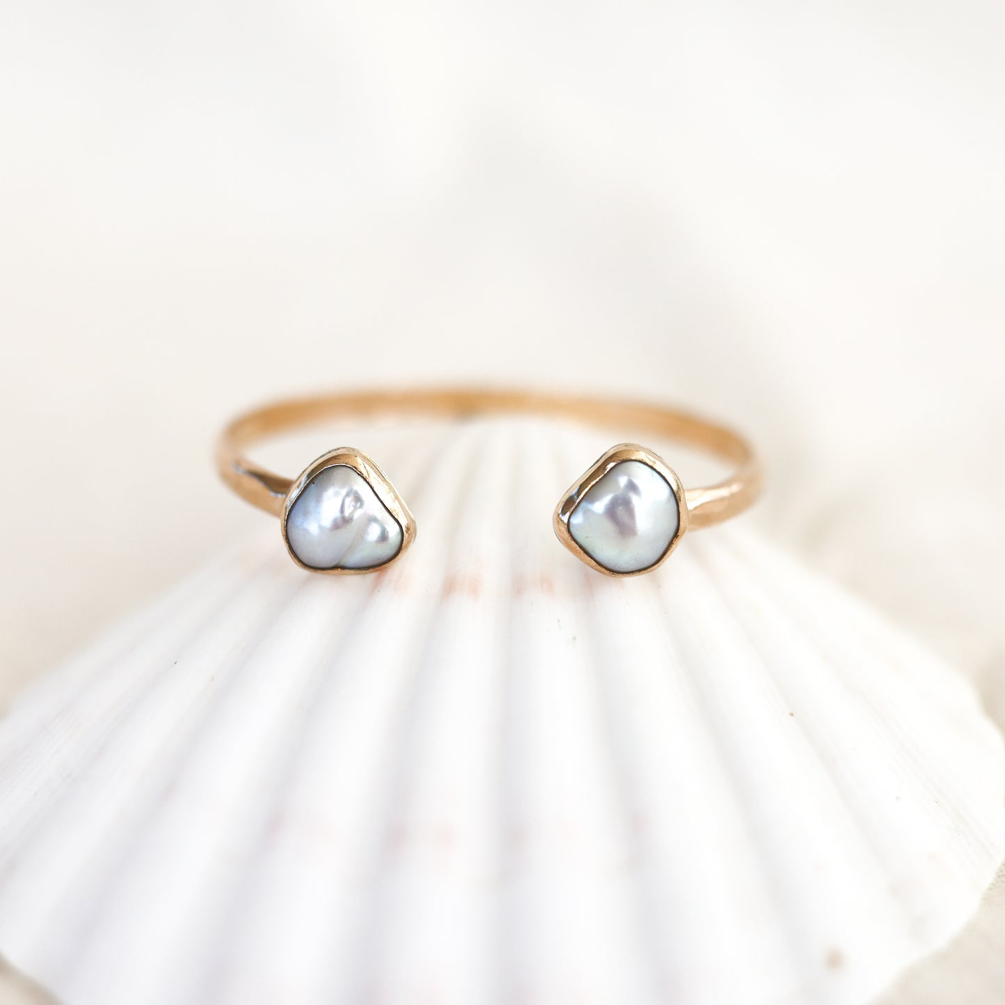 Gold Double White Edison Pearl Cuff