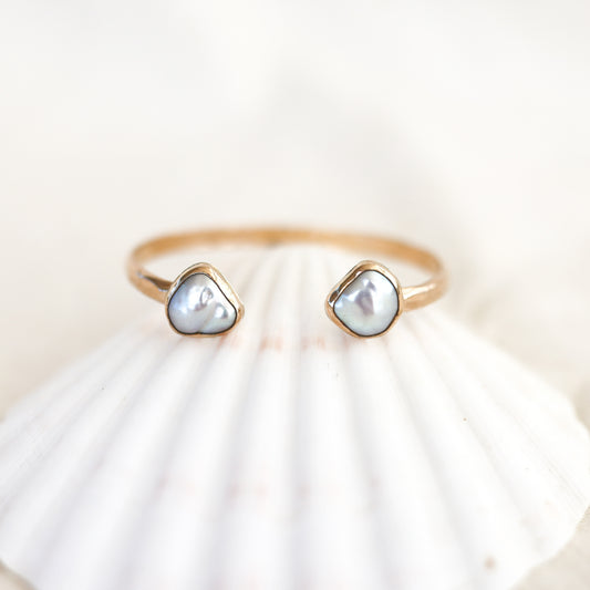 Gold Double White Edison Pearl Cuff