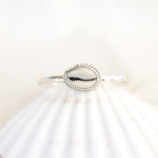 Silver Beaded Cowrie Shell Cuff