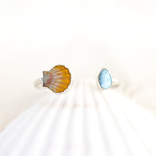 Silver Sunrise Shell and Larimar Cuff