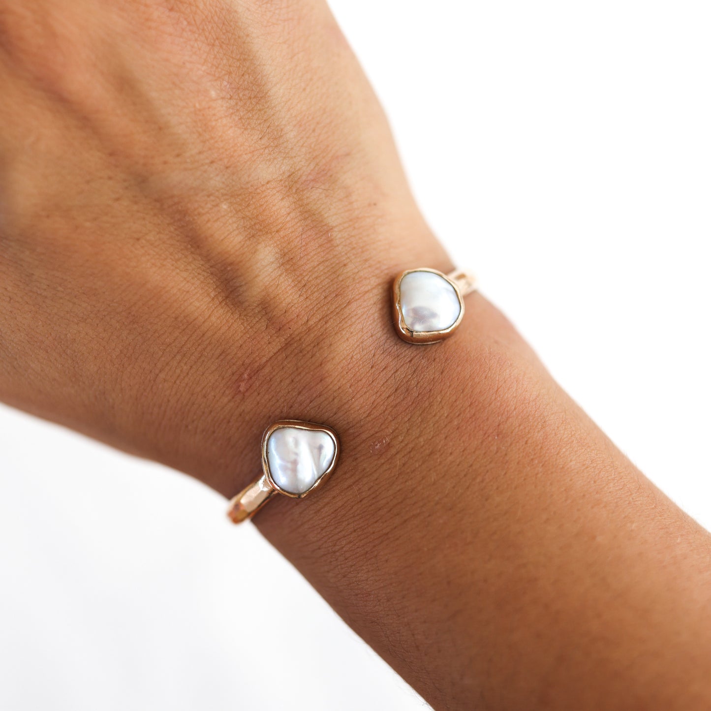 Gold Double White Edison Pearl Cuff