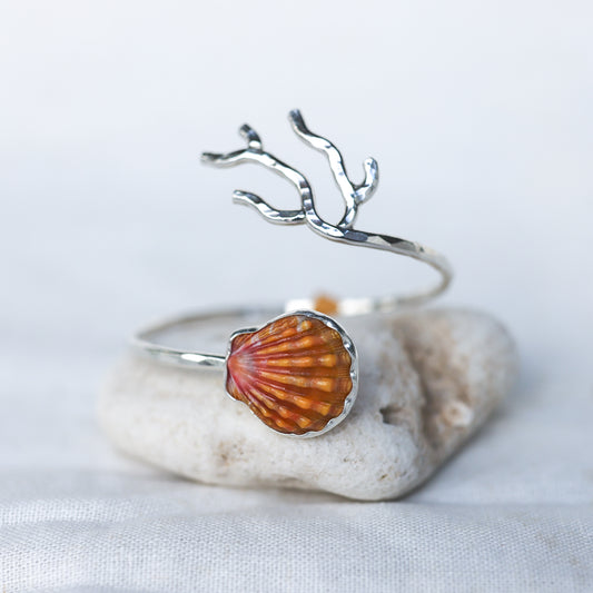 Silver Sunrise Shell Coral Branch Cuff