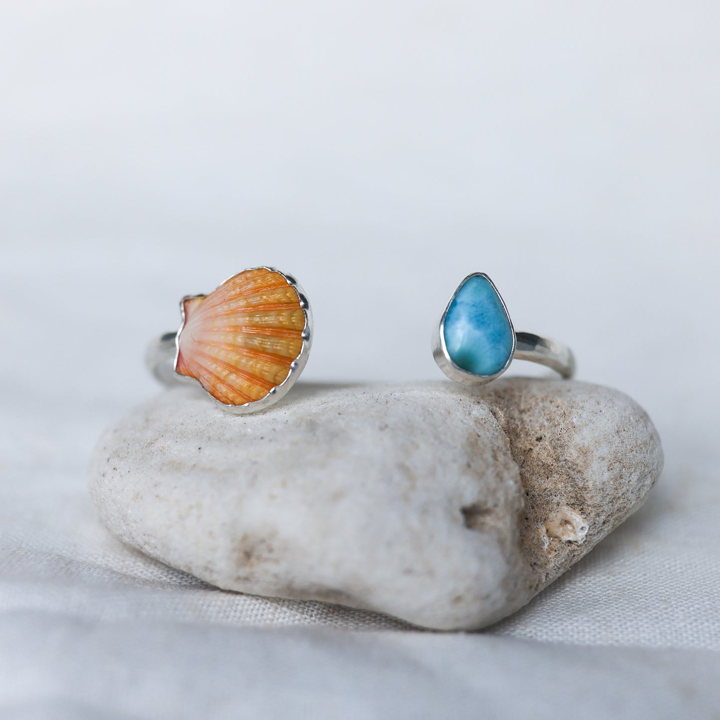 Silver Sunrise Shell and Larimar Cuff