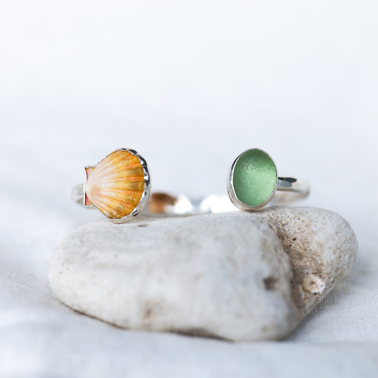 Silver Sunrise Shell Seaglass Cuff