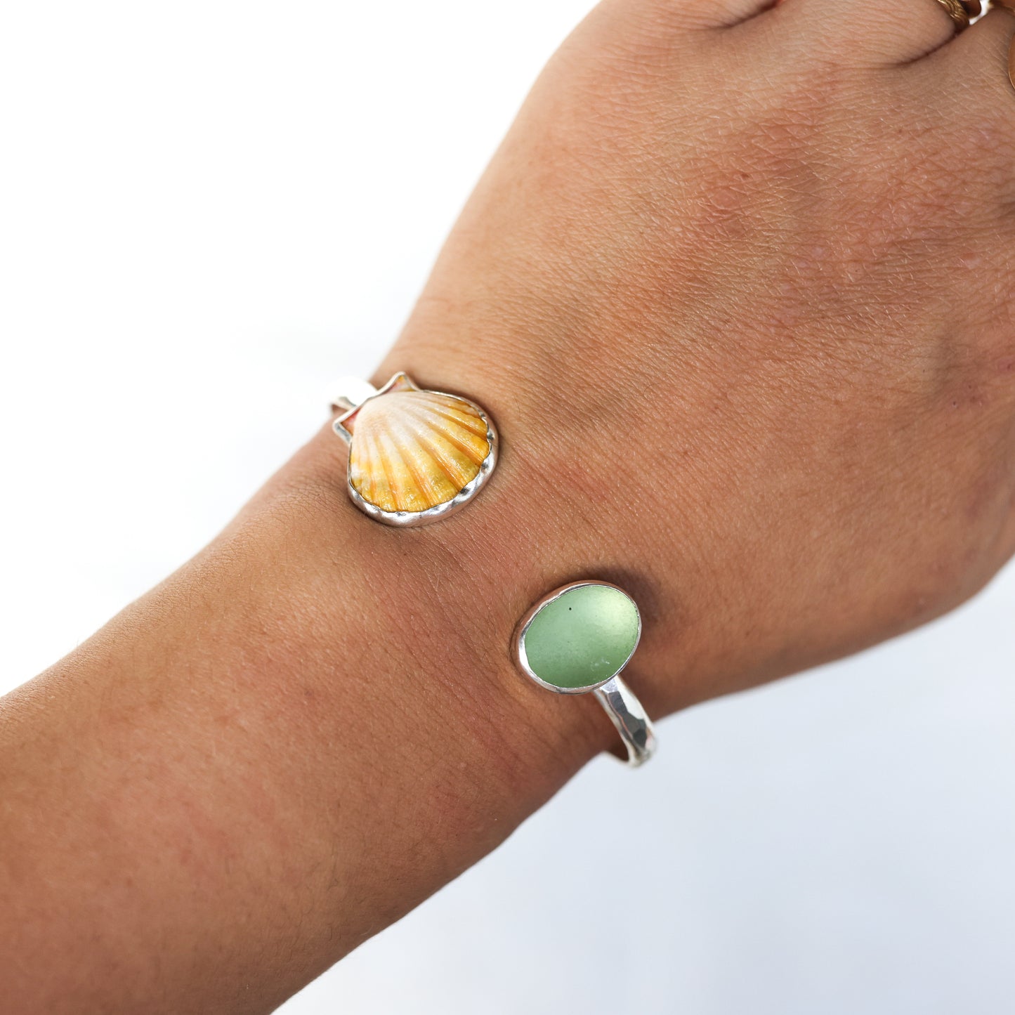 Silver Sunrise Shell Seaglass Cuff