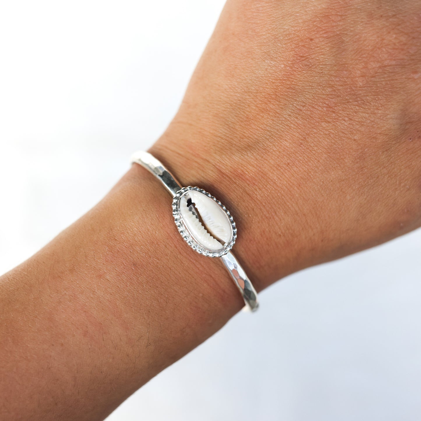 Silver Beaded Cowrie Shell Cuff