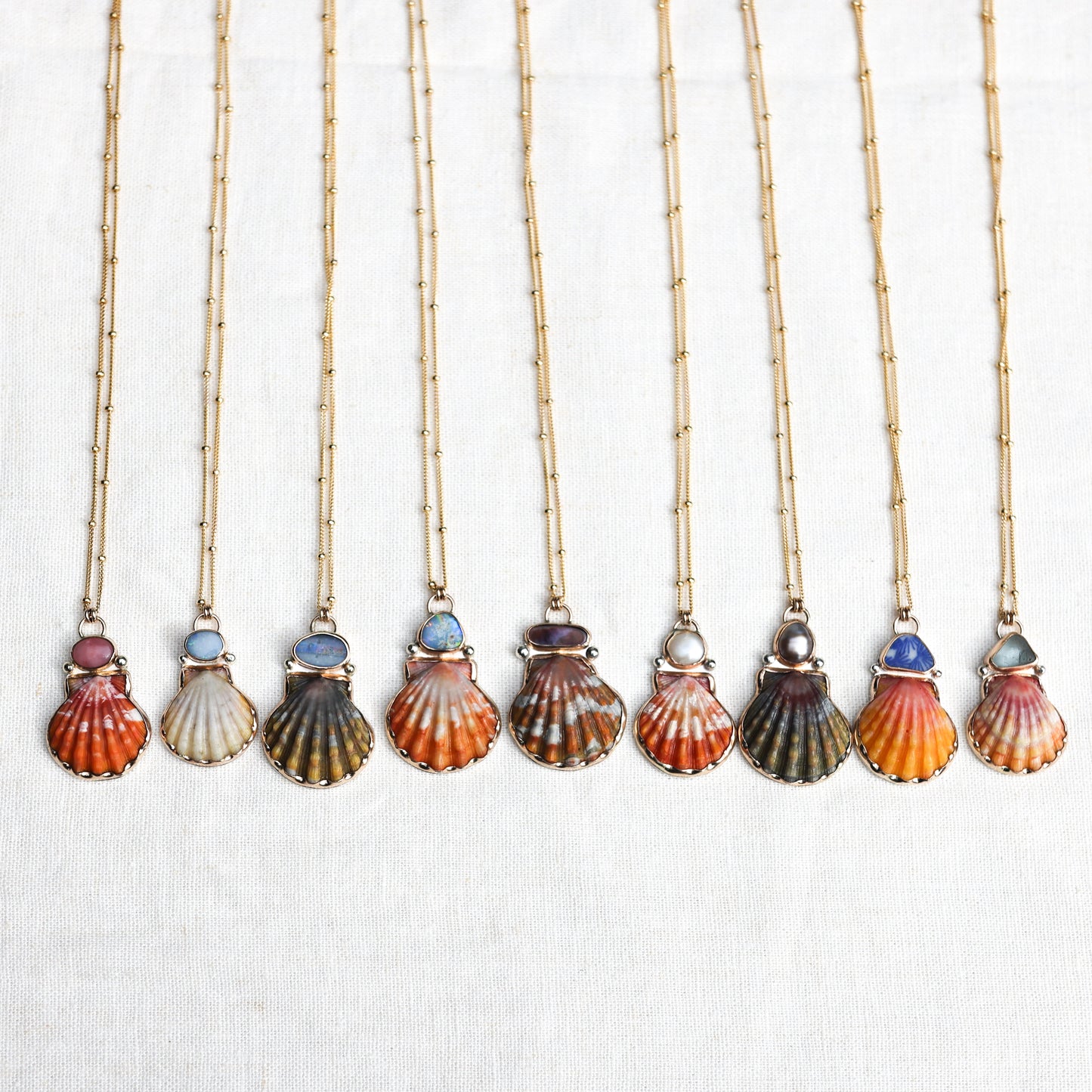 Gold Sunrise Shell and Gem Necklaces