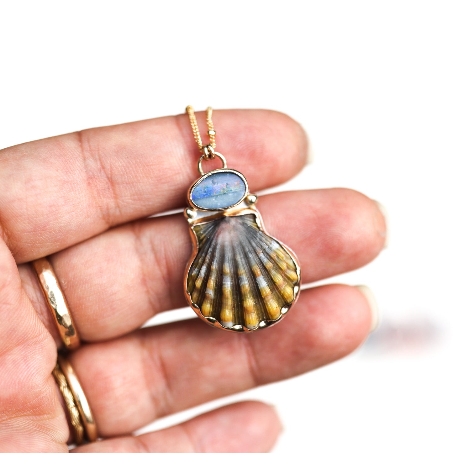 Gold Sunrise Shell and Gem Necklaces