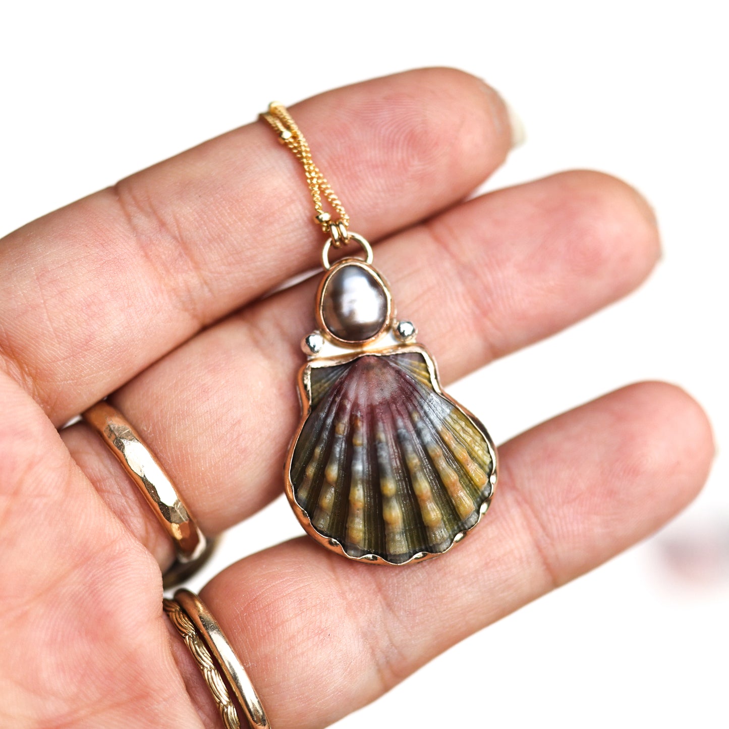 Gold Sunrise Shell and Gem Necklaces