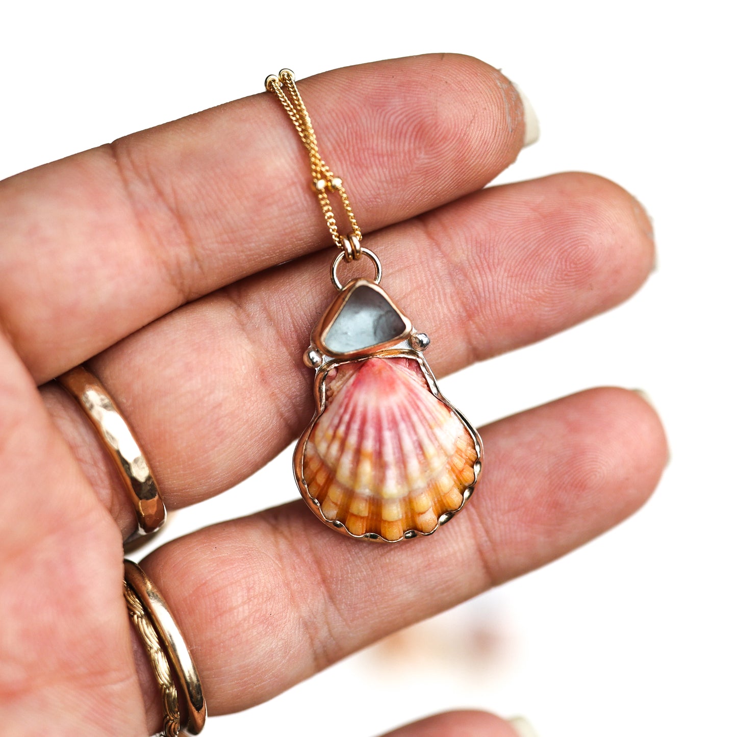 Gold Sunrise Shell and Gem Necklaces