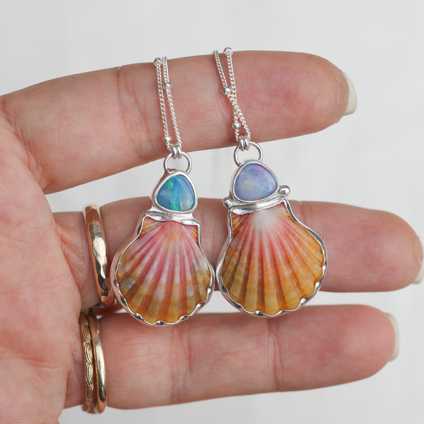 Silver Bezel Gem Sunrise Shell Necklaces