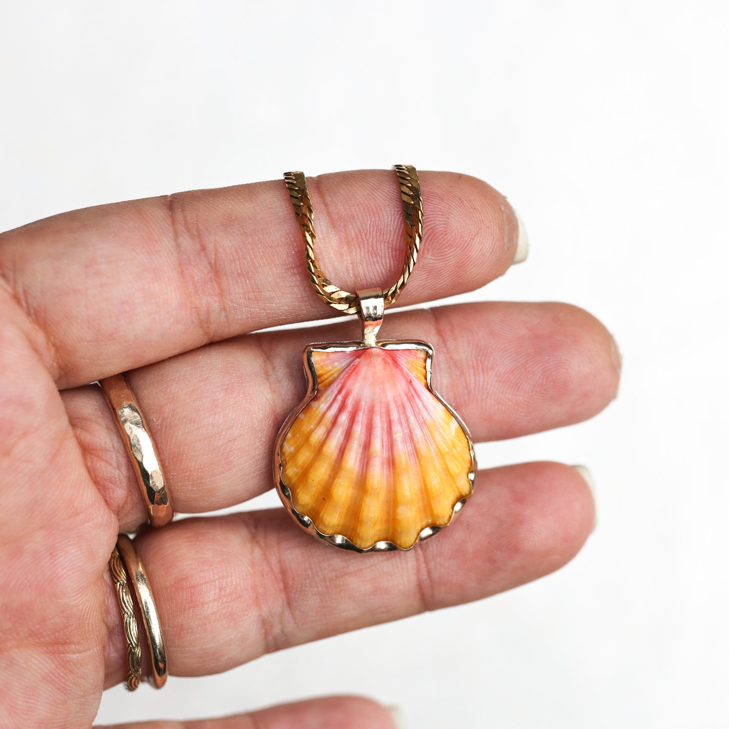 Gold Bezel Sunrise Shell Necklaces