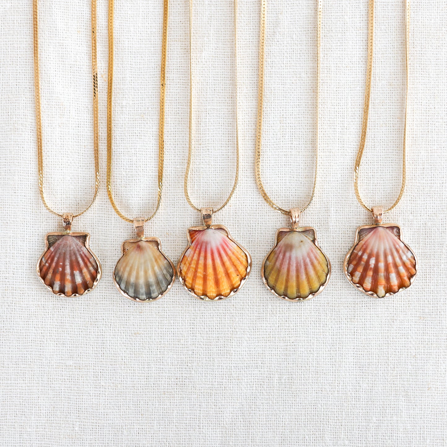 Small Gold Bezel Sunrise Shell Necklaces