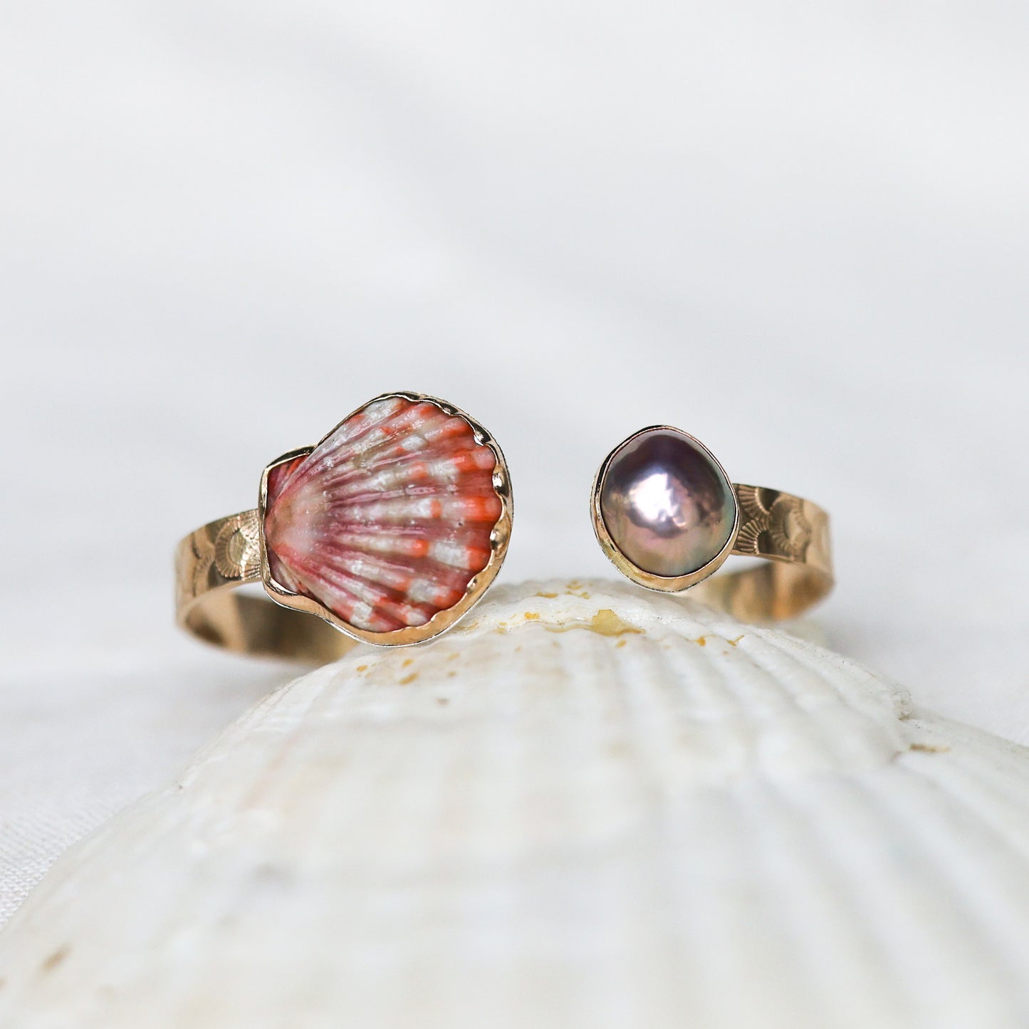 Gold Sunrise Shell and Edison Pearl Mermaid Cuff